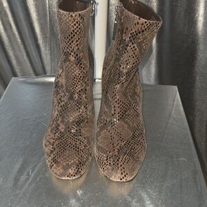 Brown Snake Print Ankle Boots